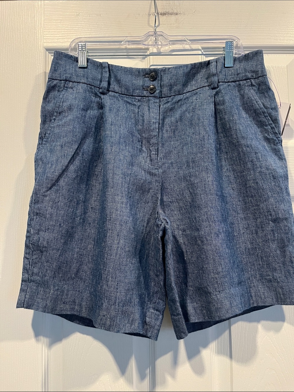 Talbots Blue 100% Linen Bermuda Shorts Size 12